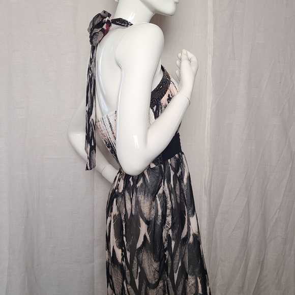 Little Mistress London Women's White & Brown Feather Halter Maxi Dress - Picture 9 of 16